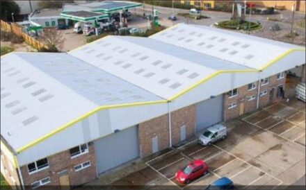 Aerial phhoto of logistics centre in London.